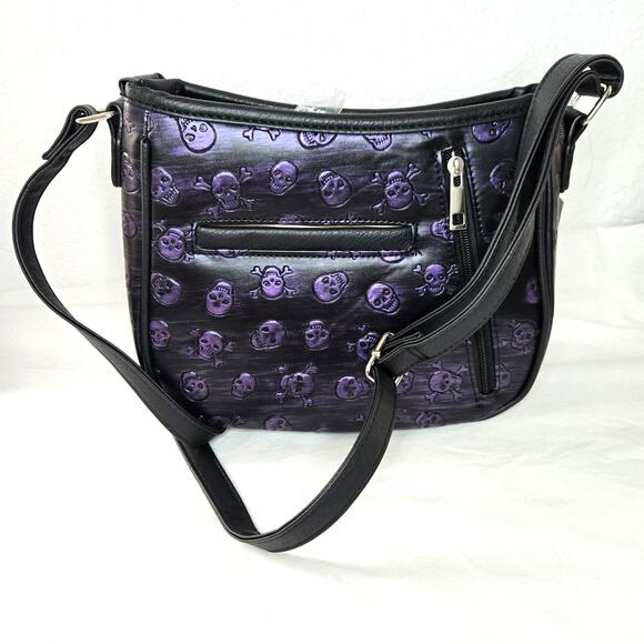 Western Origin Skull Rhinestone Studded Embossed Leather Crossbody Bag NWT - Picture 2 of 3